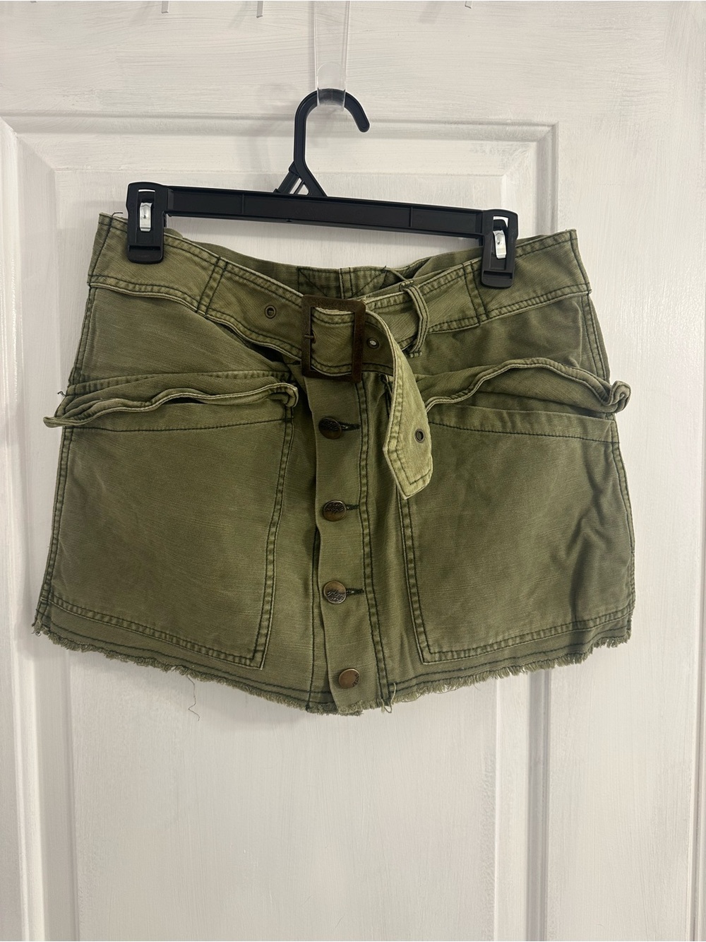 Free People Olive Green Utility Button-Front Mini Skirt